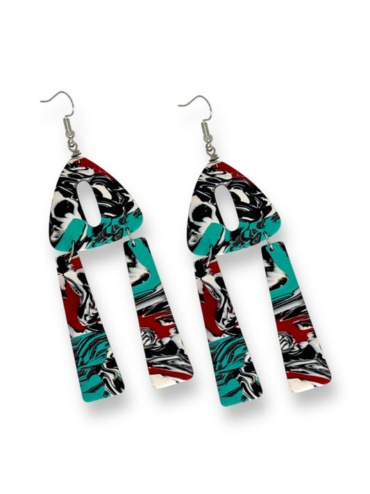 Turquoise Multi Colored Long Statement Earrings