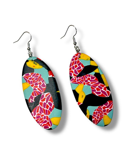 Multicolored polymer clay oval dangle earring