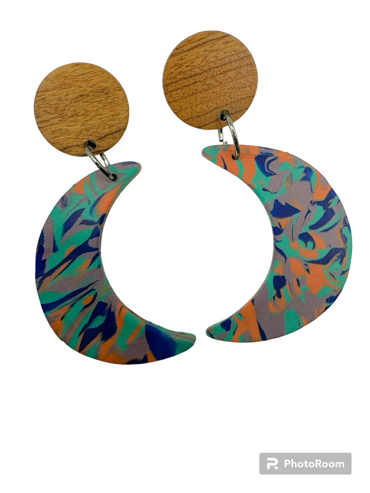 Moonshine- Handmade polymer clay and wood earrings