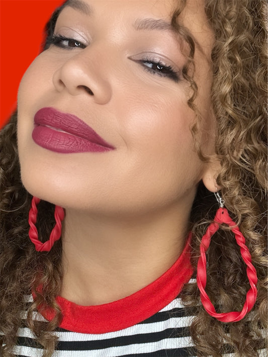 Red twisted handmade dangle earrings