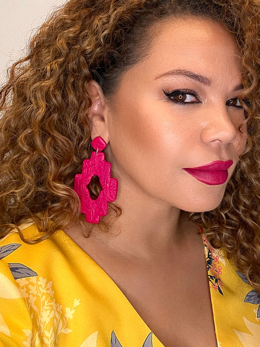 REINA (PINK) - Large Pink Statement Earrings