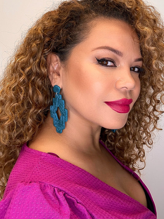 REINA (BLUE) - Blue Large Statement Earrings