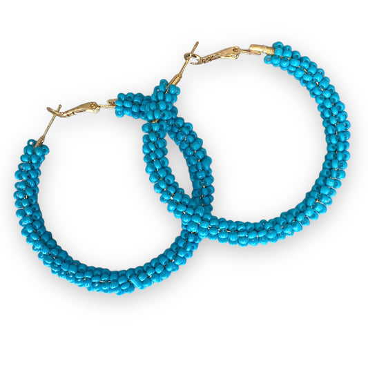 PETINA (TURQUOISE) - Turquoise Beaded Hoops