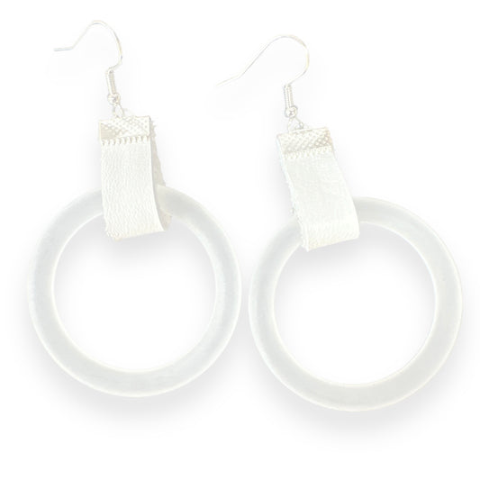 Leather and clear frosted dangle hoops