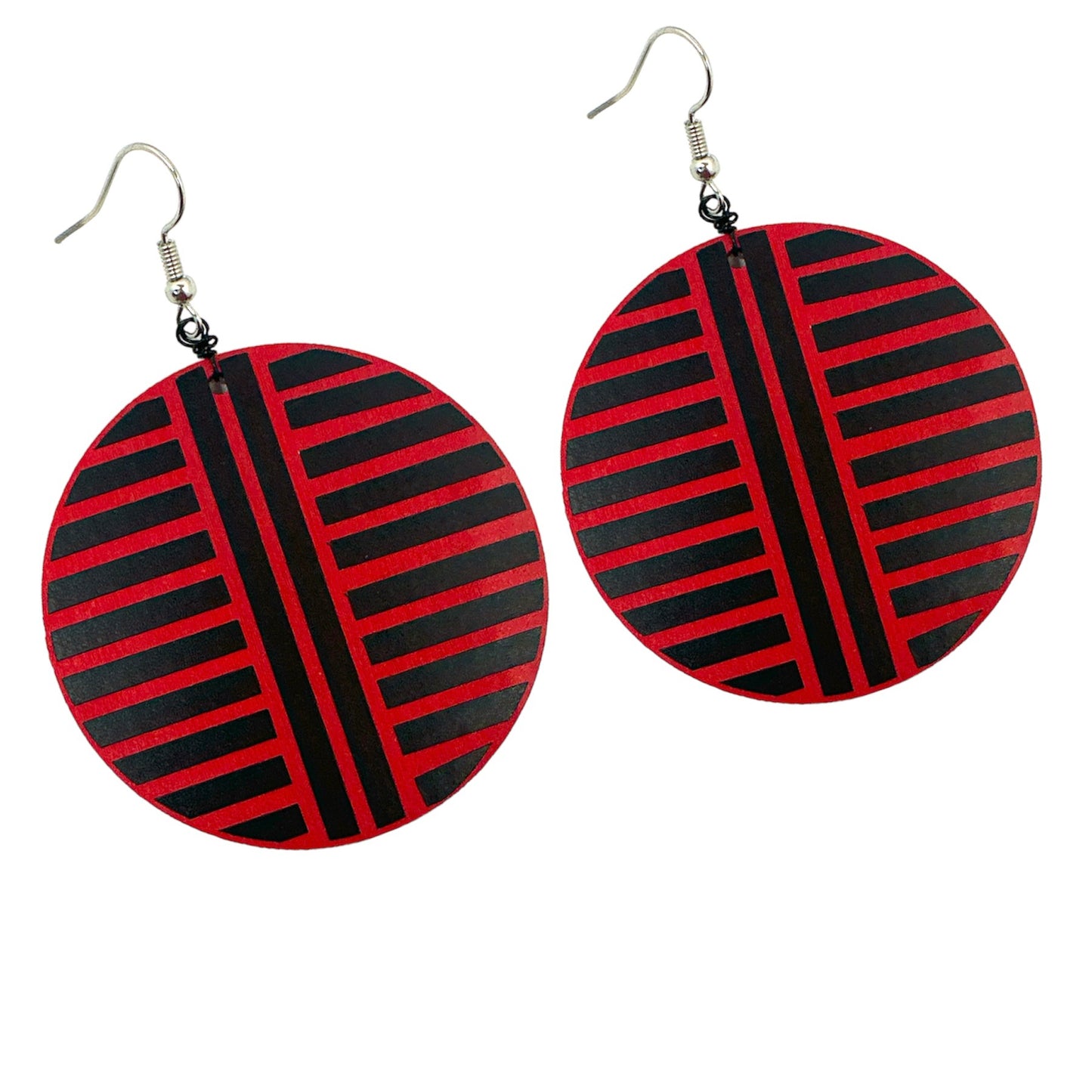 Wood red and black Circle Earrings