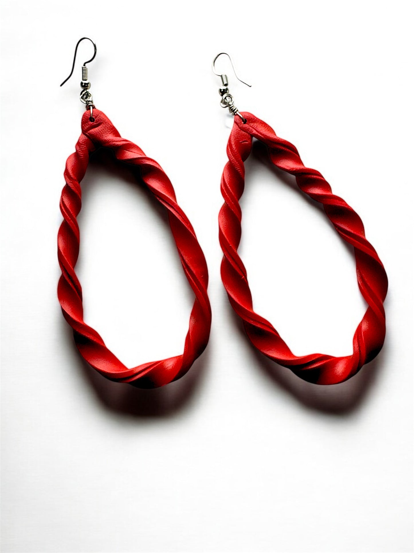 Red twisted handmade dangle earrings