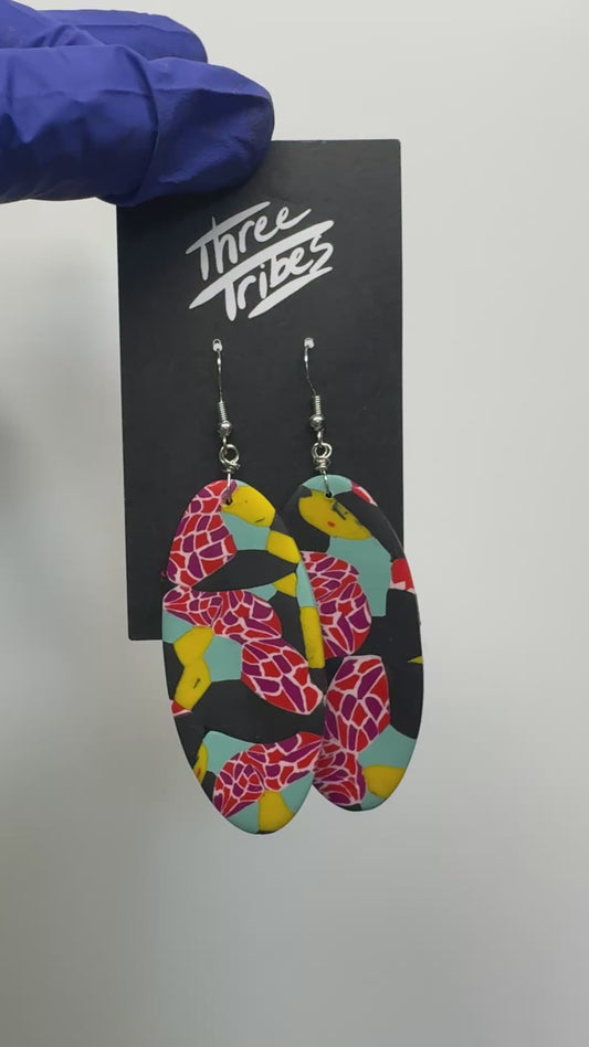 Multicolored polymer clay oval dangle earring